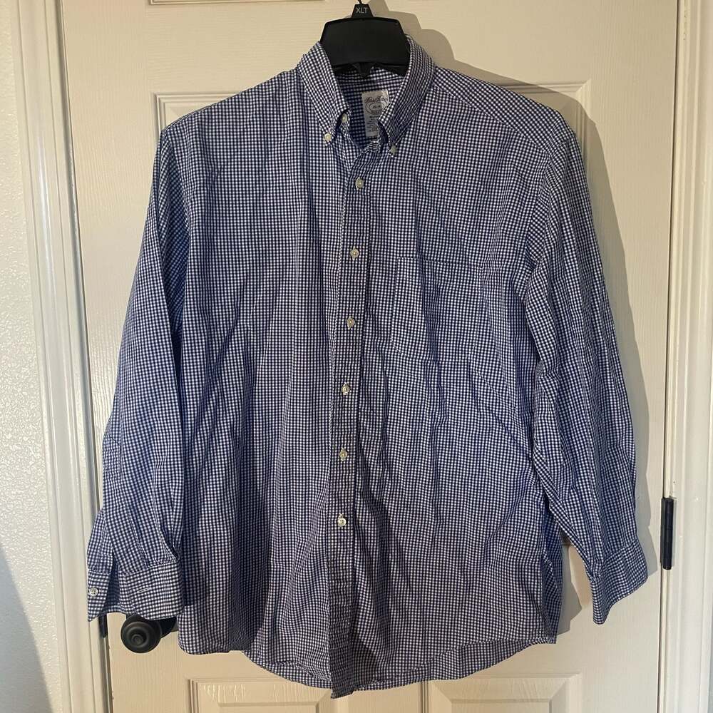 Brooks Brothers Mens Sport Shirt Long Sleeve Button Front Blue White Check Sz L